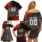 Personalised Panthers 60th Anniversary Family Matching Off Shoulder Short Dress and Hawaiian Shirt Aboriginal Indigenous Dot Art - Halftone Pattern 1967-2026