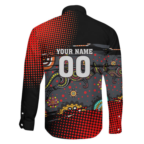 Personalised Panthers 60th Anniversary Family Matching Off Shoulder Short Dress and Hawaiian Shirt Aboriginal Indigenous Dot Art - Halftone Pattern 1967-2026