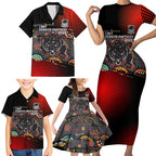 Personalised Panthers 60th Anniversary Family Matching Short Sleeve Bodycon Dress and Hawaiian Shirt Aboriginal Indigenous Dot Art - Halftone Pattern 1967-2026