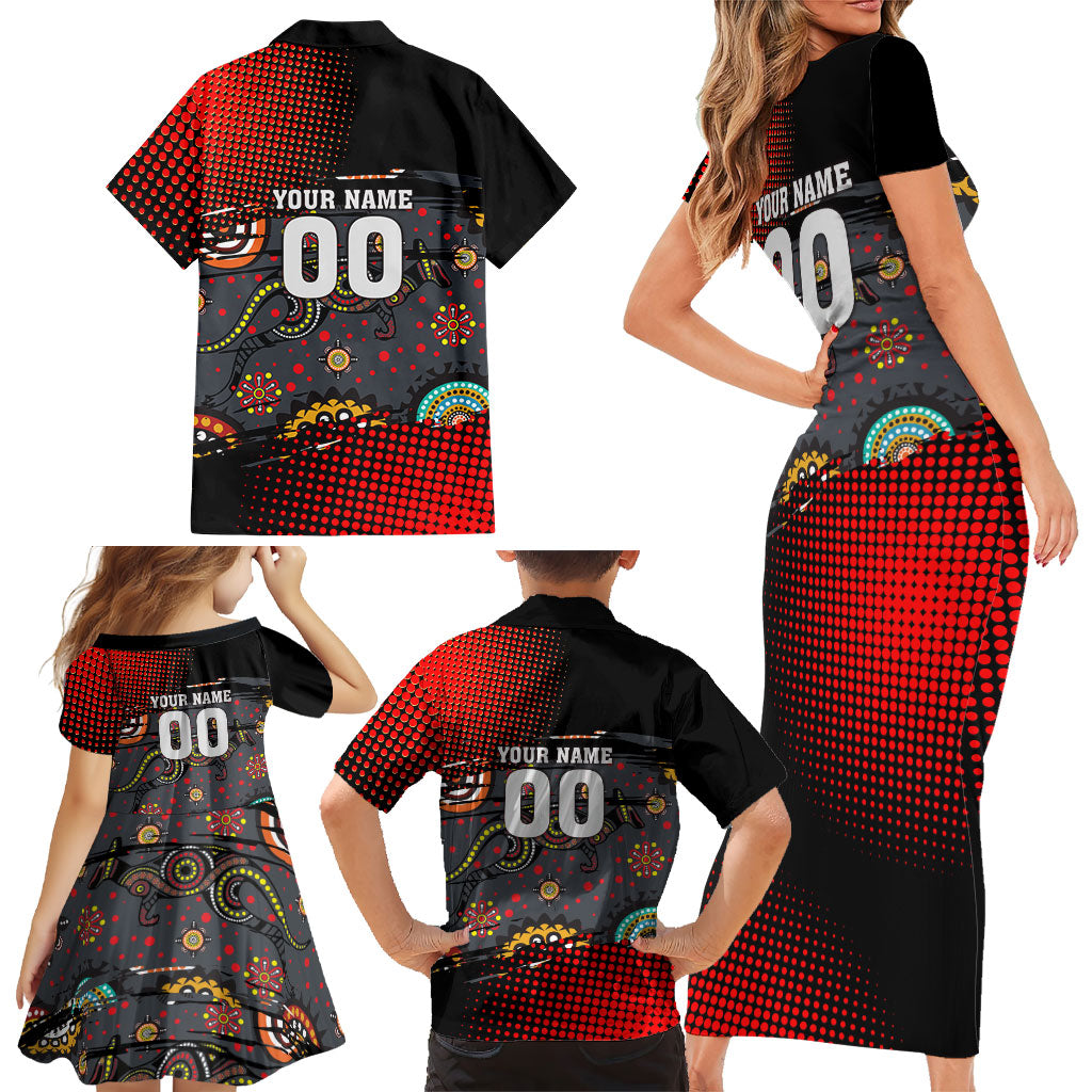 Personalised Panthers 60th Anniversary Family Matching Short Sleeve Bodycon Dress and Hawaiian Shirt Aboriginal Indigenous Dot Art - Halftone Pattern 1967-2026