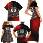 Personalised Panthers 60th Anniversary Family Matching Short Sleeve Bodycon Dress and Hawaiian Shirt Aboriginal Indigenous Dot Art - Halftone Pattern 1967-2026