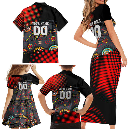 Personalised Panthers 60th Anniversary Family Matching Short Sleeve Bodycon Dress and Hawaiian Shirt Aboriginal Indigenous Dot Art - Halftone Pattern 1967-2026