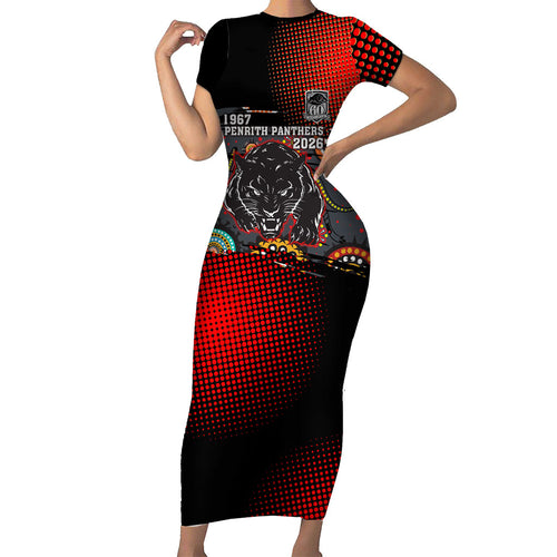 Personalised Panthers 60th Anniversary Family Matching Short Sleeve Bodycon Dress and Hawaiian Shirt Aboriginal Indigenous Dot Art - Halftone Pattern 1967-2026