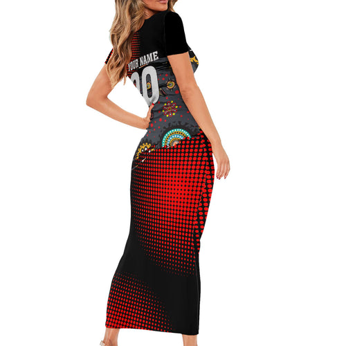 Personalised Panthers 60th Anniversary Family Matching Short Sleeve Bodycon Dress and Hawaiian Shirt Aboriginal Indigenous Dot Art - Halftone Pattern 1967-2026