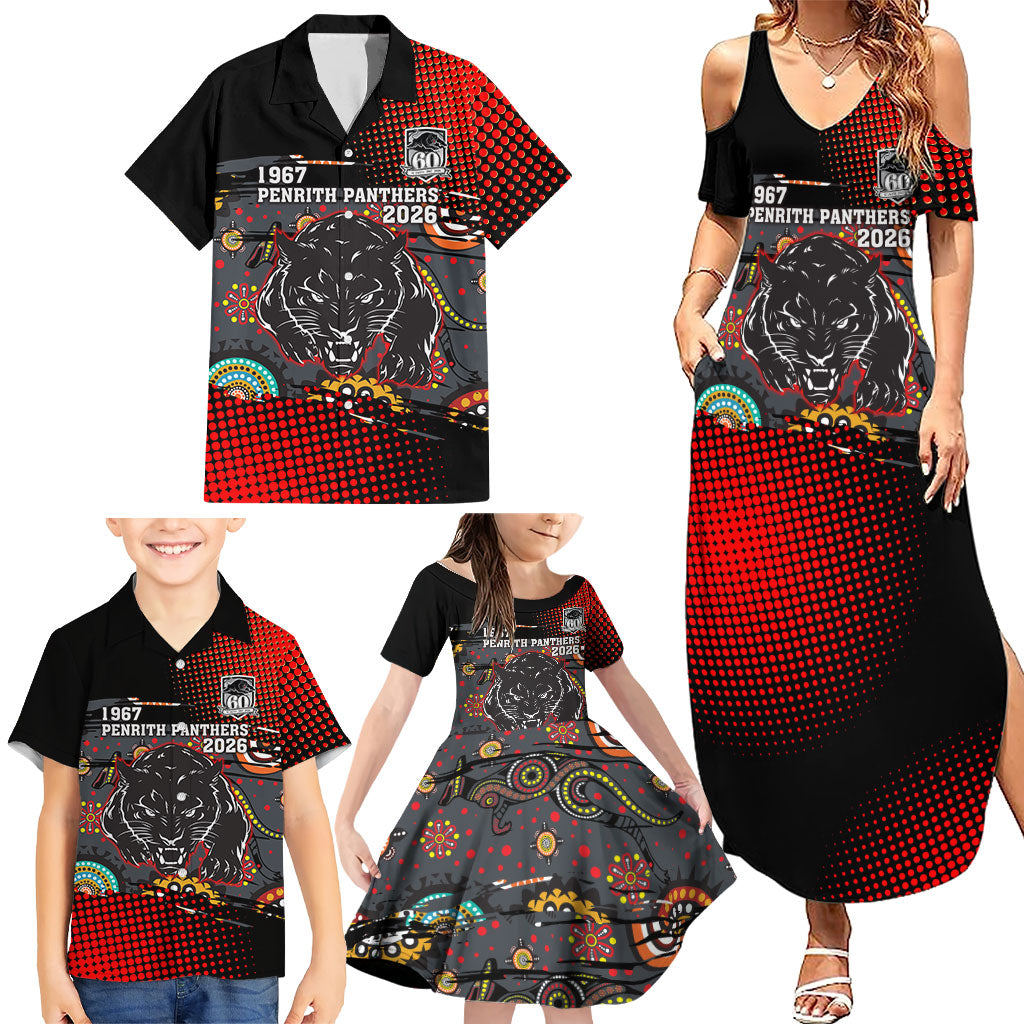 Personalised Panthers 60th Anniversary Family Matching Summer Maxi Dress and Hawaiian Shirt Aboriginal Indigenous Dot Art - Halftone Pattern 1967-2026