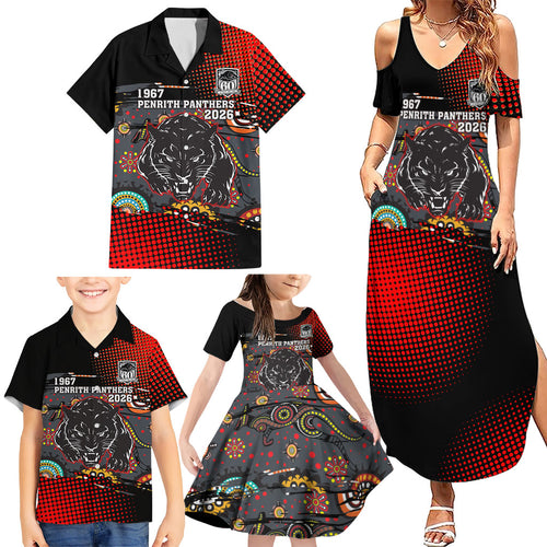 Personalised Panthers 60th Anniversary Family Matching Summer Maxi Dress and Hawaiian Shirt Aboriginal Indigenous Dot Art - Halftone Pattern 1967-2026