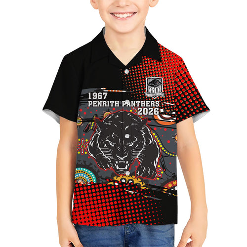 Personalised Panthers 60th Anniversary Family Matching Summer Maxi Dress and Hawaiian Shirt Aboriginal Indigenous Dot Art - Halftone Pattern 1967-2026