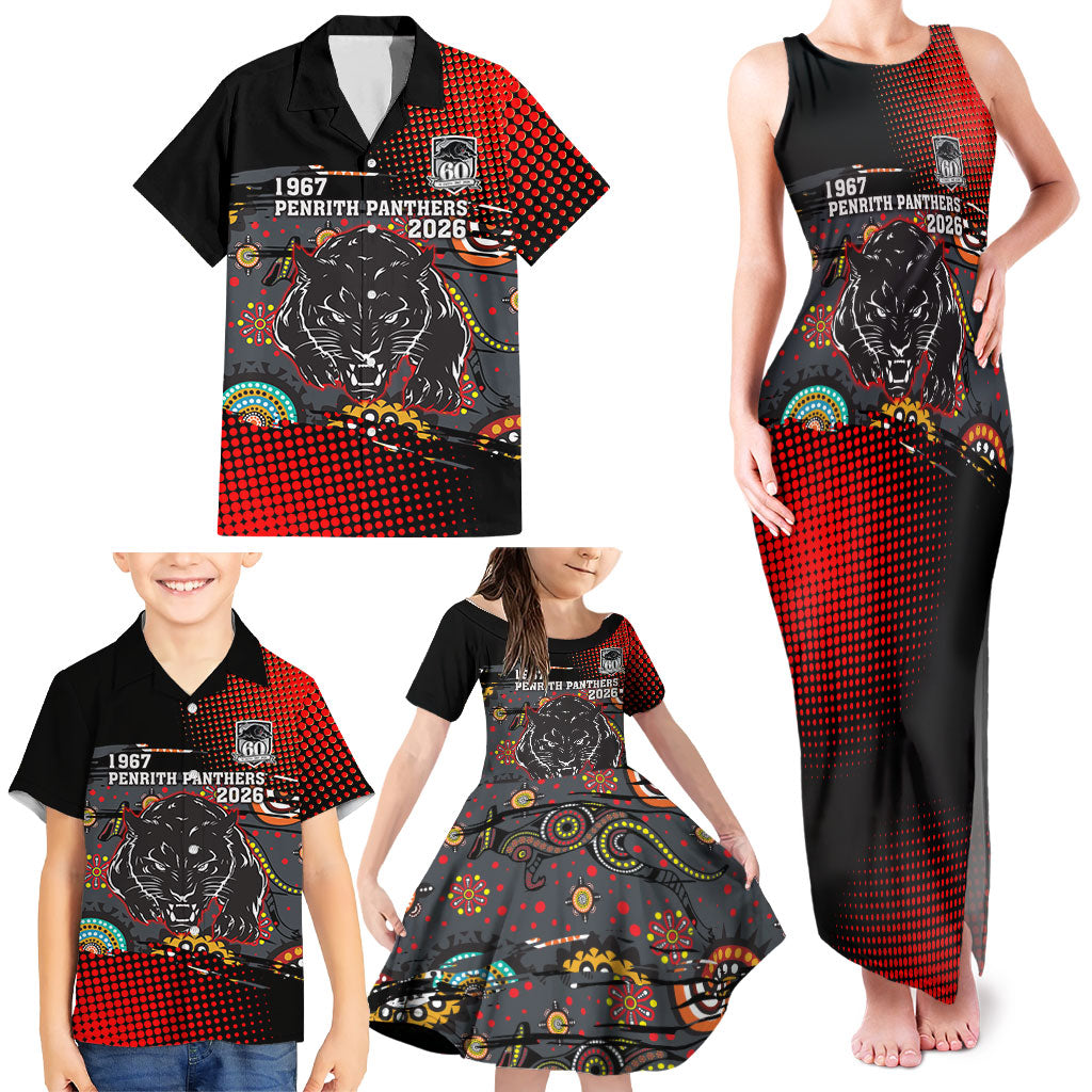 Personalised Panthers 60th Anniversary Family Matching Tank Maxi Dress and Hawaiian Shirt Aboriginal Indigenous Dot Art - Halftone Pattern 1967-2026
