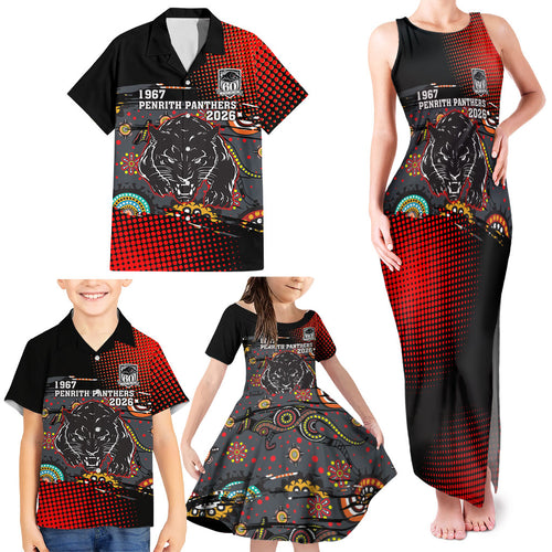Personalised Panthers 60th Anniversary Family Matching Tank Maxi Dress and Hawaiian Shirt Aboriginal Indigenous Dot Art - Halftone Pattern 1967-2026