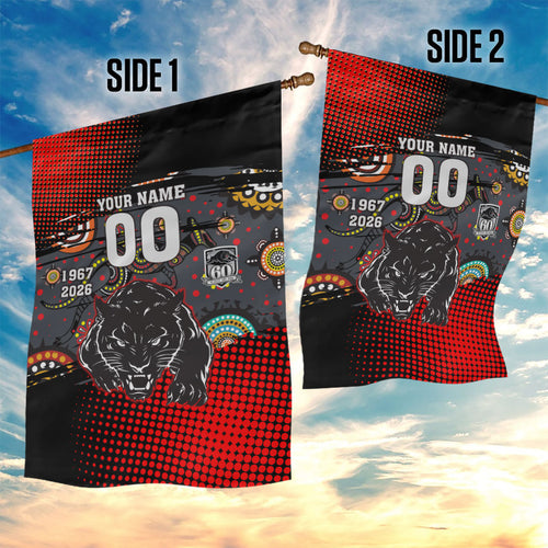 Personalised Panthers 60th Anniversary Garden Flag Aboriginal Indigenous Dot Art - Halftone Pattern 1967-2026