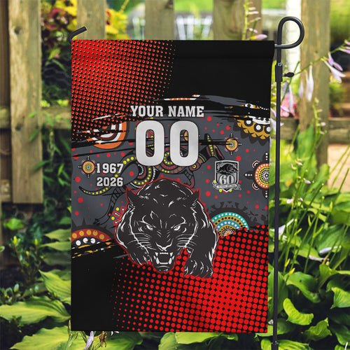 Personalised Panthers 60th Anniversary Garden Flag Aboriginal Indigenous Dot Art - Halftone Pattern 1967-2026