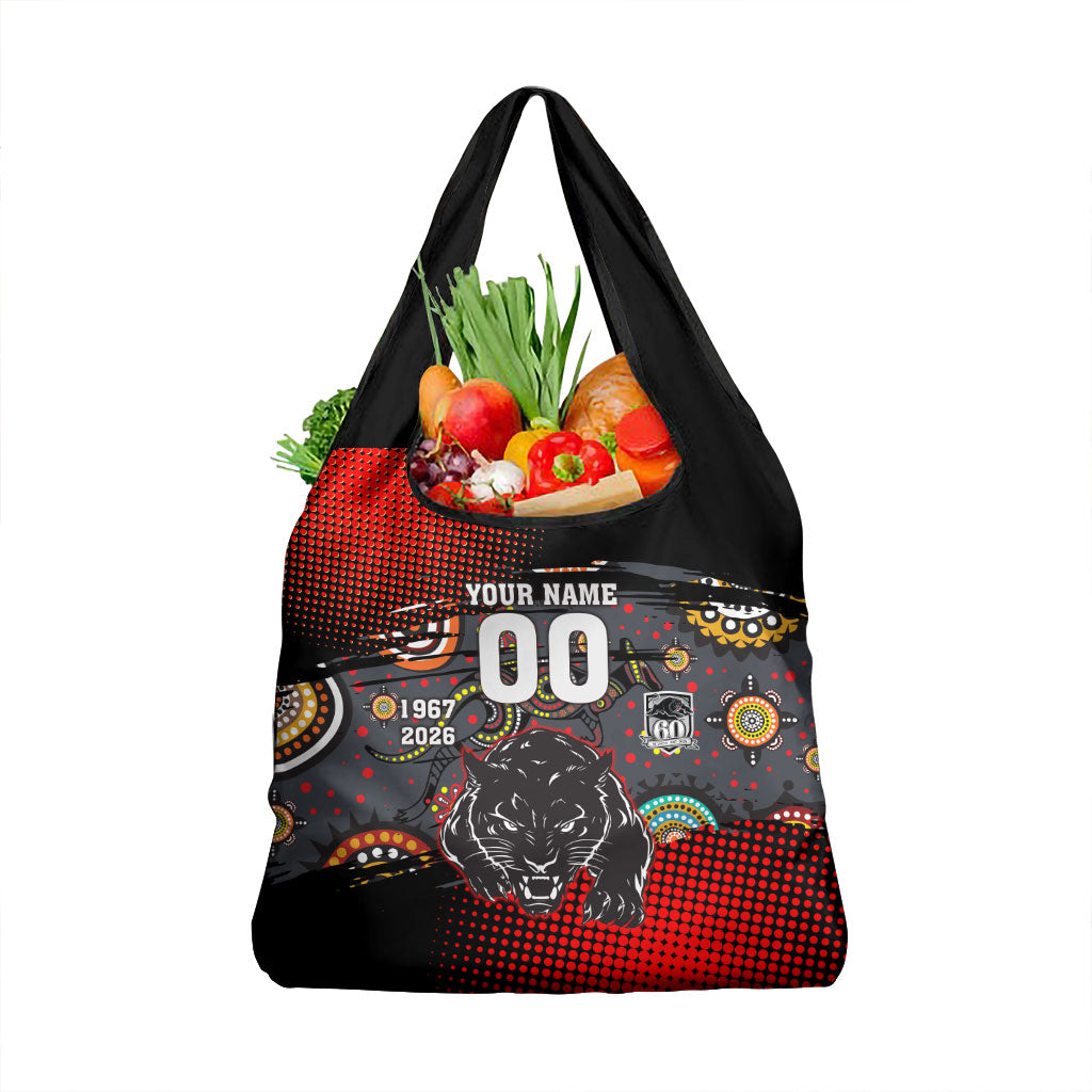 Personalised Panthers 60th Anniversary Grocery Bag Aboriginal Indigenous Dot Art - Halftone Pattern 1967-2026