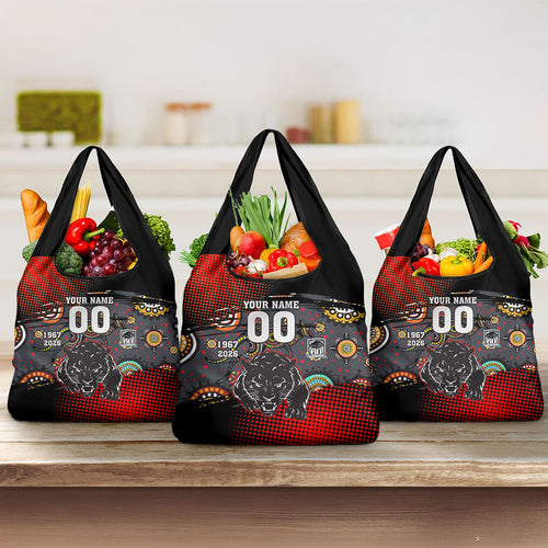 Personalised Panthers 60th Anniversary Grocery Bag Aboriginal Indigenous Dot Art - Halftone Pattern 1967-2026