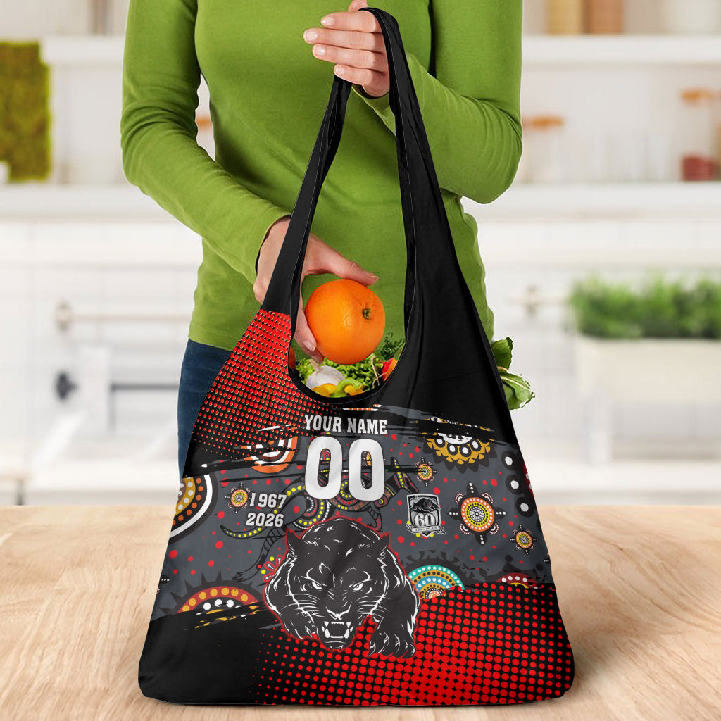 Personalised Panthers 60th Anniversary Grocery Bag Aboriginal Indigenous Dot Art - Halftone Pattern 1967-2026