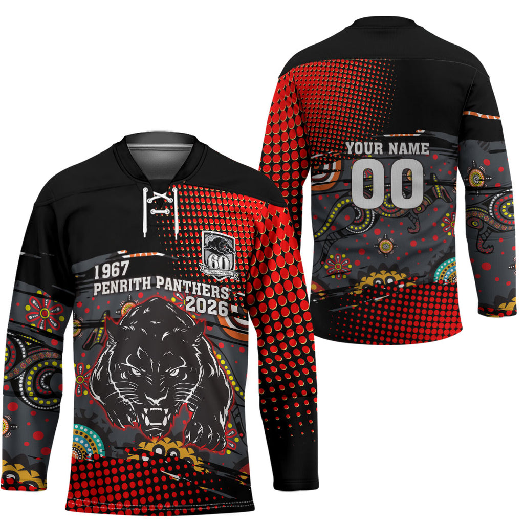 Personalised Panthers 60th Anniversary Hockey Jersey Aboriginal Indigenous Dot Art - Halftone Pattern 1967-2026