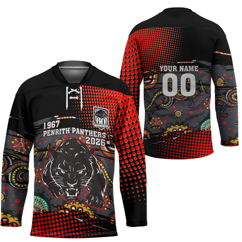 Personalised Panthers 60th Anniversary Hockey Jersey Aboriginal Indigenous Dot Art - Halftone Pattern 1967-2026
