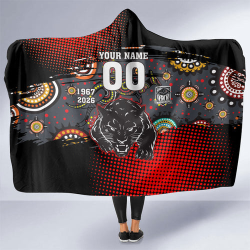 Personalised Panthers 60th Anniversary Hooded Blanket Aboriginal Indigenous Dot Art - Halftone Pattern 1967-2026