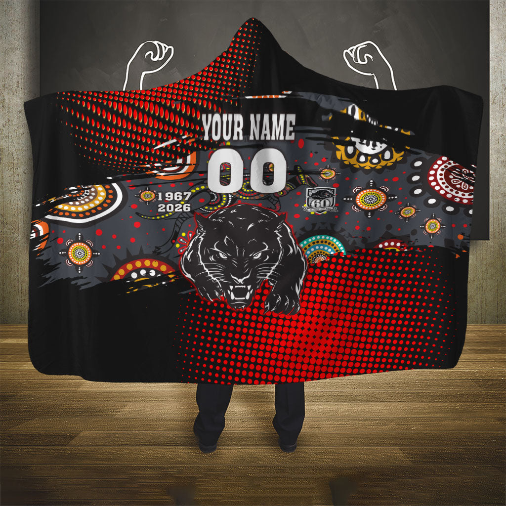 Personalised Panthers 60th Anniversary Hooded Blanket Aboriginal Indigenous Dot Art - Halftone Pattern 1967-2026