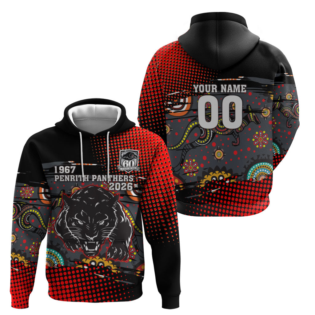 Personalised Panthers 60th Anniversary Hoodie Aboriginal Indigenous Dot Art - Halftone Pattern 1967-2026