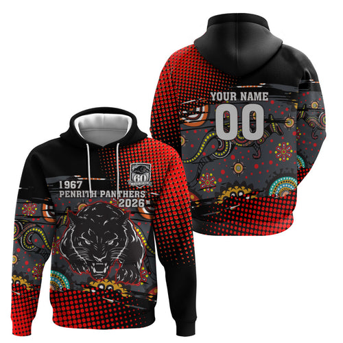 Personalised Panthers 60th Anniversary Hoodie Aboriginal Indigenous Dot Art - Halftone Pattern 1967-2026