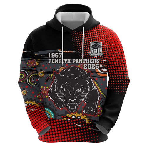 Personalised Panthers 60th Anniversary Hoodie Aboriginal Indigenous Dot Art - Halftone Pattern 1967-2026