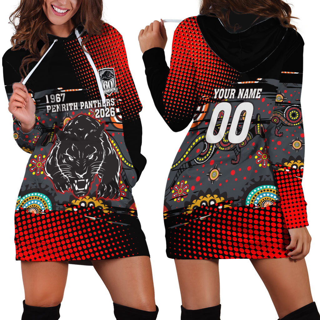 Personalised Panthers 60th Anniversary Hoodie Dress Aboriginal Indigenous Dot Art - Halftone Pattern 1967-2026