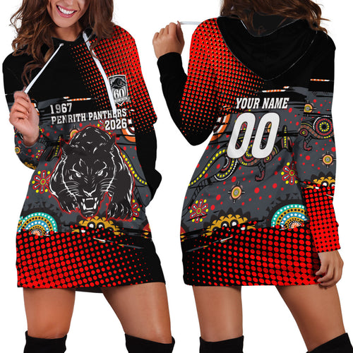 Personalised Panthers 60th Anniversary Hoodie Dress Aboriginal Indigenous Dot Art - Halftone Pattern 1967-2026