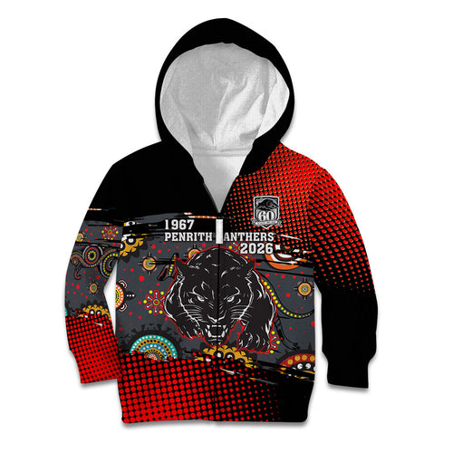 Personalised Panthers 60th Anniversary Kid Hoodie Aboriginal Indigenous Dot Art - Halftone Pattern 1967-2026