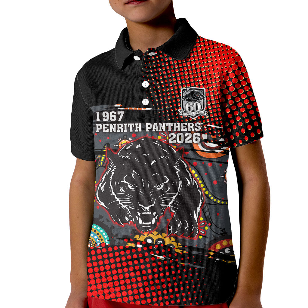 Personalised Panthers 60th Anniversary Kid Polo Shirt Aboriginal Indigenous Dot Art - Halftone Pattern 1967-2026