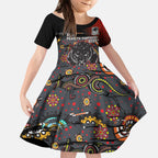 Personalised Panthers 60th Anniversary Kid Short Sleeve Dress Aboriginal Indigenous Dot Art - Halftone Pattern 1967-2026
