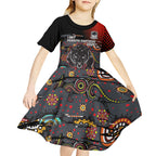 Personalised Panthers 60th Anniversary Kid Short Sleeve Dress Aboriginal Indigenous Dot Art - Halftone Pattern 1967-2026