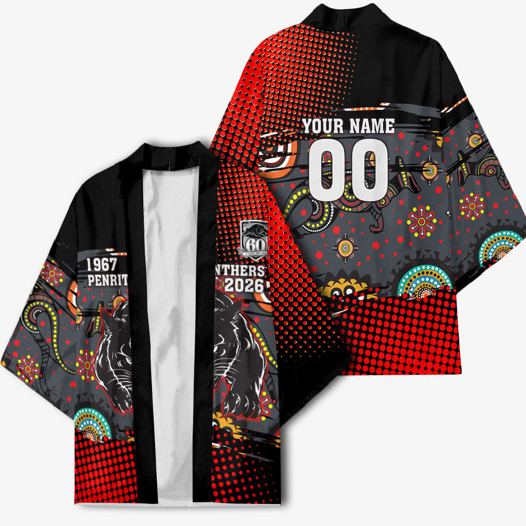 Personalised Panthers 60th Anniversary Kimono Aboriginal Indigenous Dot Art - Halftone Pattern 1967-2026