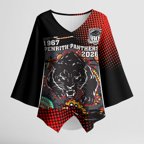 Personalised Panthers 60th Anniversary Kimono Sleeve Blouse Aboriginal Indigenous Dot Art - Halftone Pattern 1967-2026