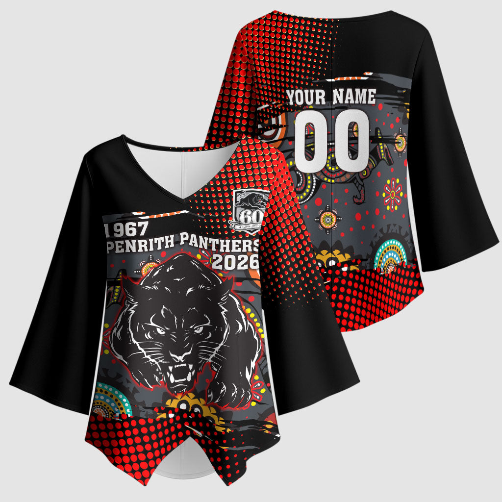 Personalised Panthers 60th Anniversary Kimono Sleeve Blouse Aboriginal Indigenous Dot Art - Halftone Pattern 1967-2026