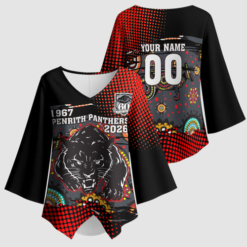 Personalised Panthers 60th Anniversary Kimono Sleeve Blouse Aboriginal Indigenous Dot Art - Halftone Pattern 1967-2026
