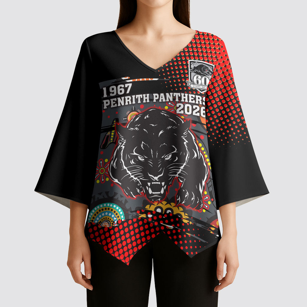 Personalised Panthers 60th Anniversary Kimono Sleeve Blouse Aboriginal Indigenous Dot Art - Halftone Pattern 1967-2026