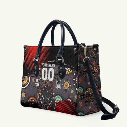 Personalised Panthers 60th Anniversary Leather Bag Aboriginal Indigenous Dot Art - Halftone Pattern 1967-2026