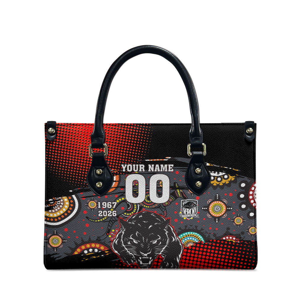 Personalised Panthers 60th Anniversary Leather Bag Aboriginal Indigenous Dot Art - Halftone Pattern 1967-2026