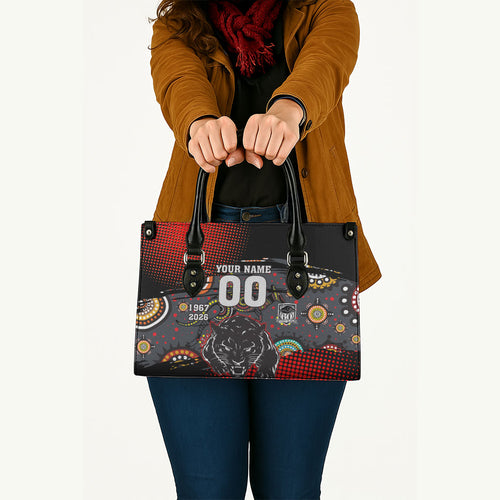 Personalised Panthers 60th Anniversary Leather Bag Aboriginal Indigenous Dot Art - Halftone Pattern 1967-2026