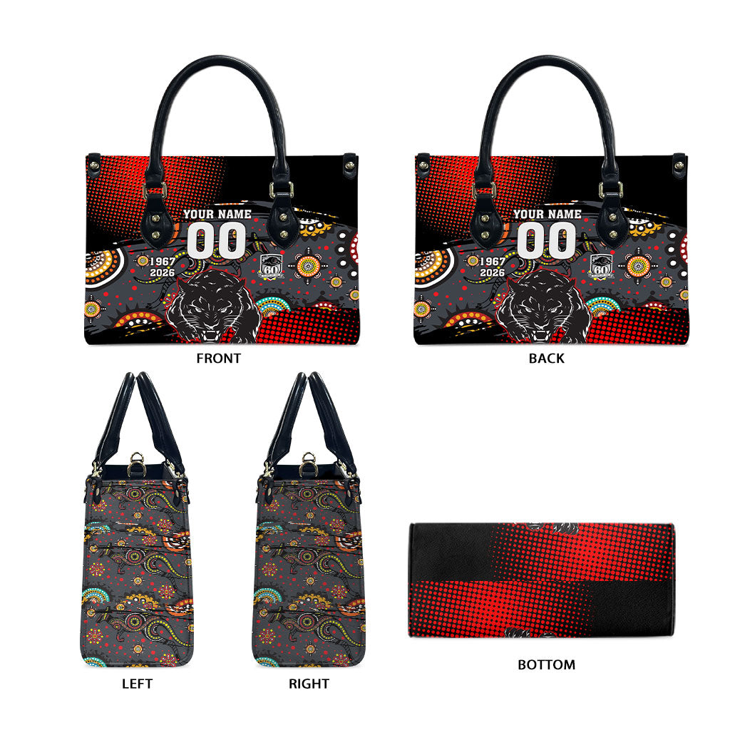 Personalised Panthers 60th Anniversary Leather Bag Aboriginal Indigenous Dot Art - Halftone Pattern 1967-2026