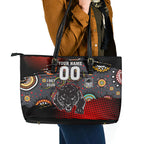 Personalised Panthers 60th Anniversary Leather Tote Bag Aboriginal Indigenous Dot Art - Halftone Pattern 1967-2026