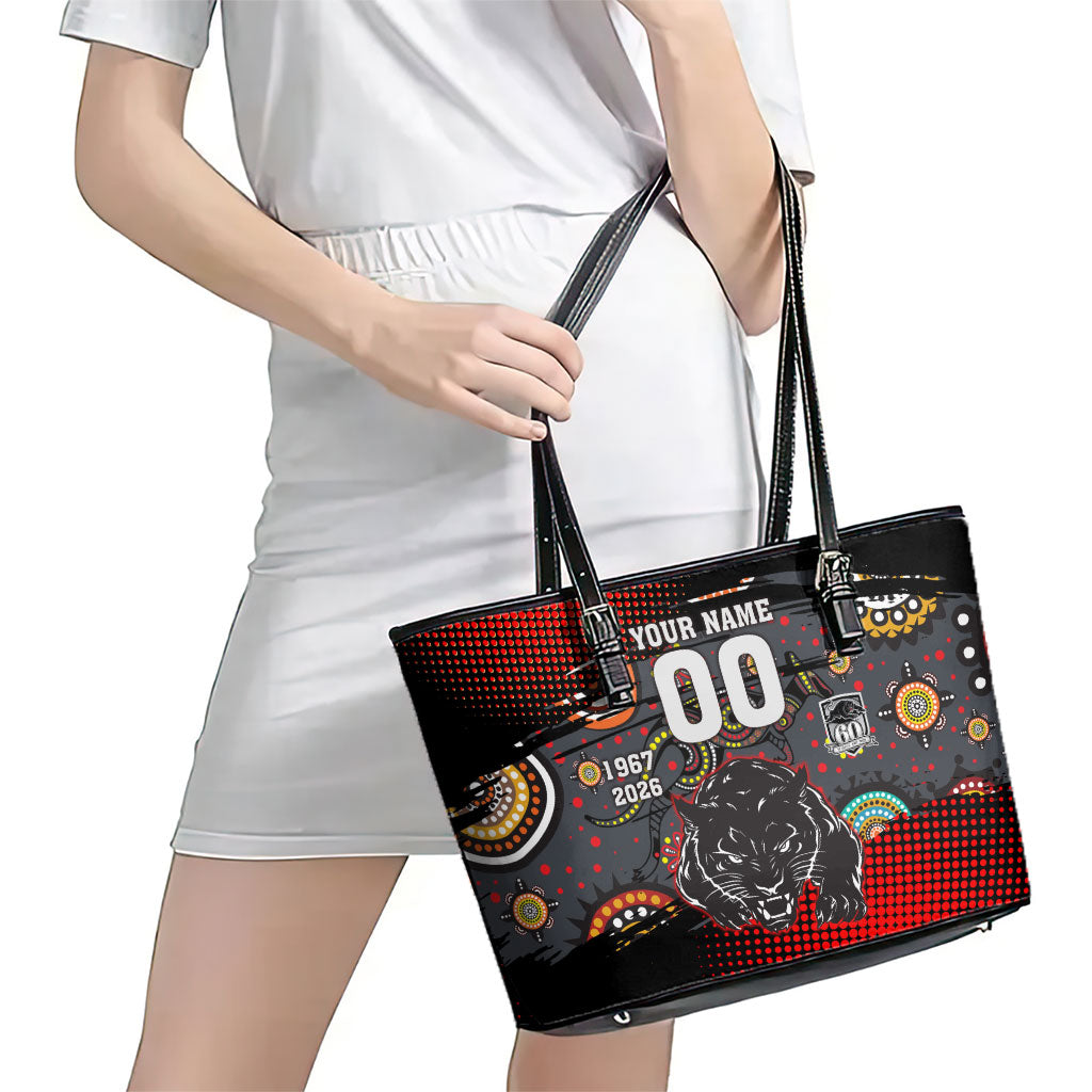 Personalised Panthers 60th Anniversary Leather Tote Bag Aboriginal Indigenous Dot Art - Halftone Pattern 1967-2026