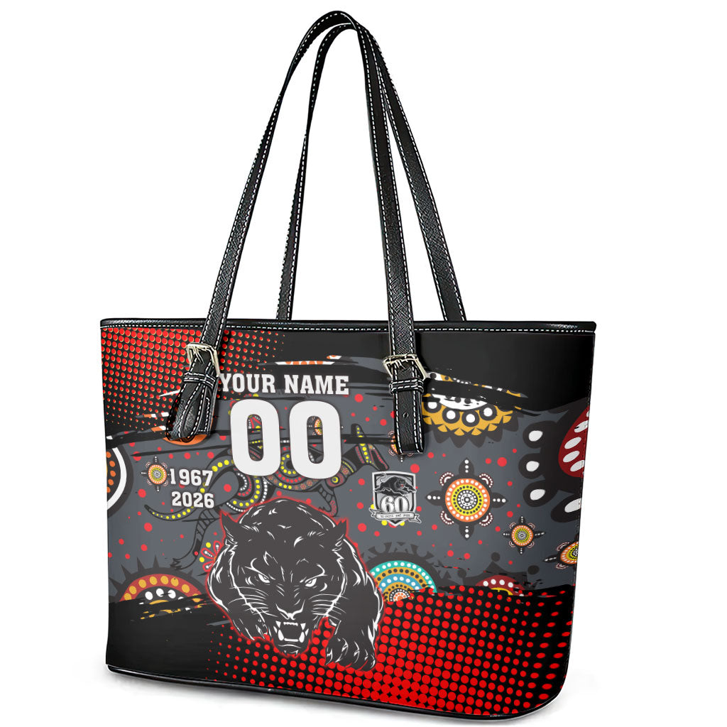 Personalised Panthers 60th Anniversary Leather Tote Bag Aboriginal Indigenous Dot Art - Halftone Pattern 1967-2026