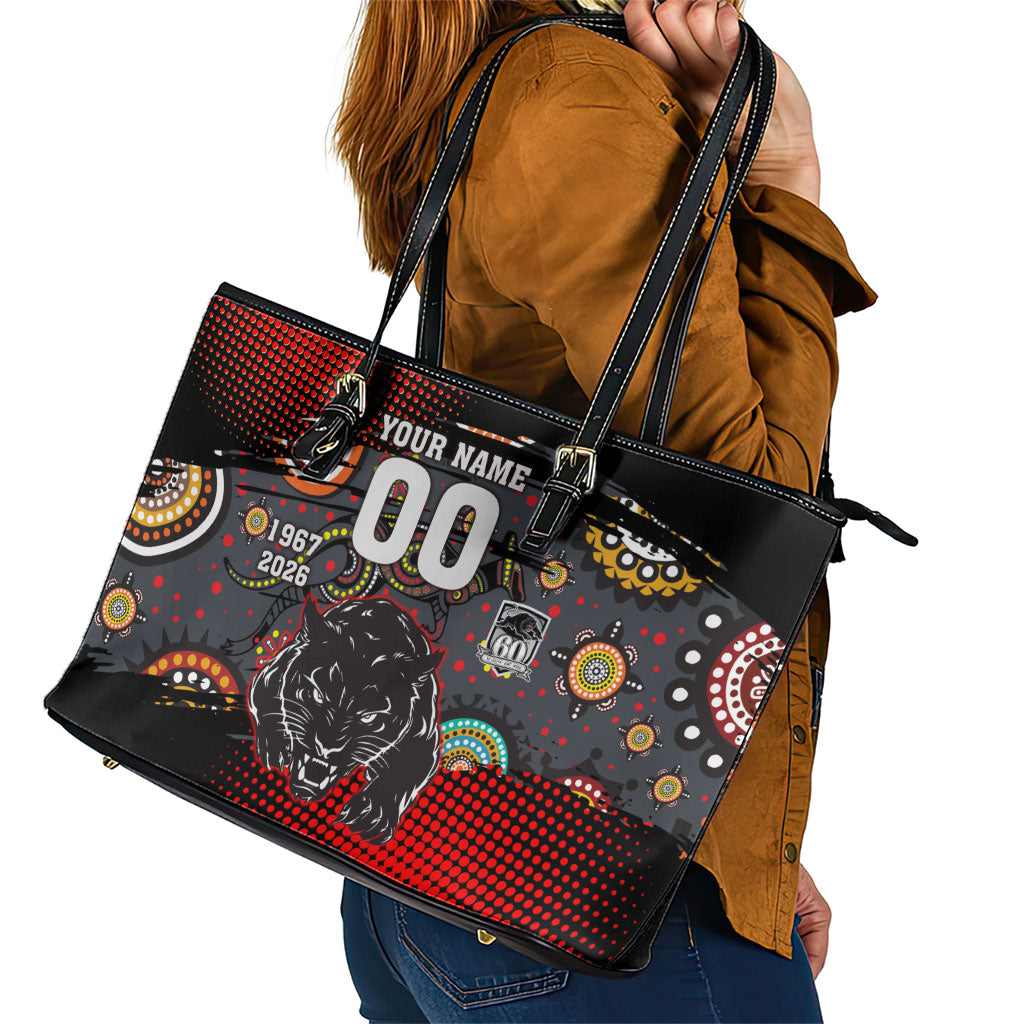 Personalised Panthers 60th Anniversary Leather Tote Bag Aboriginal Indigenous Dot Art - Halftone Pattern 1967-2026