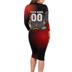 Personalised Panthers 60th Anniversary Long Sleeve Bodycon Dress Aboriginal Indigenous Dot Art - Halftone Pattern 1967-2026