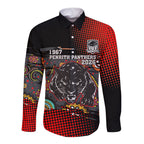 Personalised Panthers 60th Anniversary Long Sleeve Button Shirt Aboriginal Indigenous Dot Art - Halftone Pattern 1967-2026