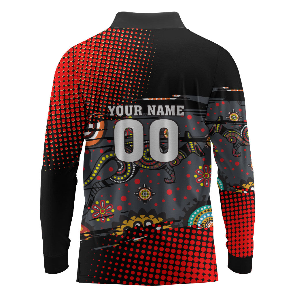 Personalised Panthers 60th Anniversary Long Sleeve Polo Shirt Aboriginal Indigenous Dot Art - Halftone Pattern 1967-2026
