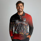 Personalised Panthers 60th Anniversary Long Sleeve Polo Shirt Aboriginal Indigenous Dot Art - Halftone Pattern 1967-2026