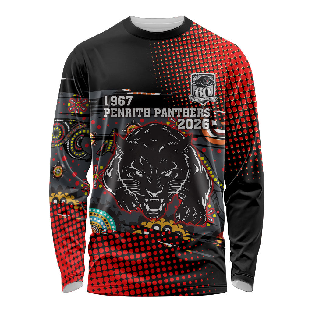 Personalised Panthers 60th Anniversary Long Sleeve Shirt Aboriginal Indigenous Dot Art - Halftone Pattern 1967-2026