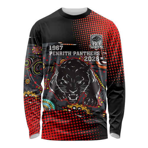 Personalised Panthers 60th Anniversary Long Sleeve Shirt Aboriginal Indigenous Dot Art - Halftone Pattern 1967-2026